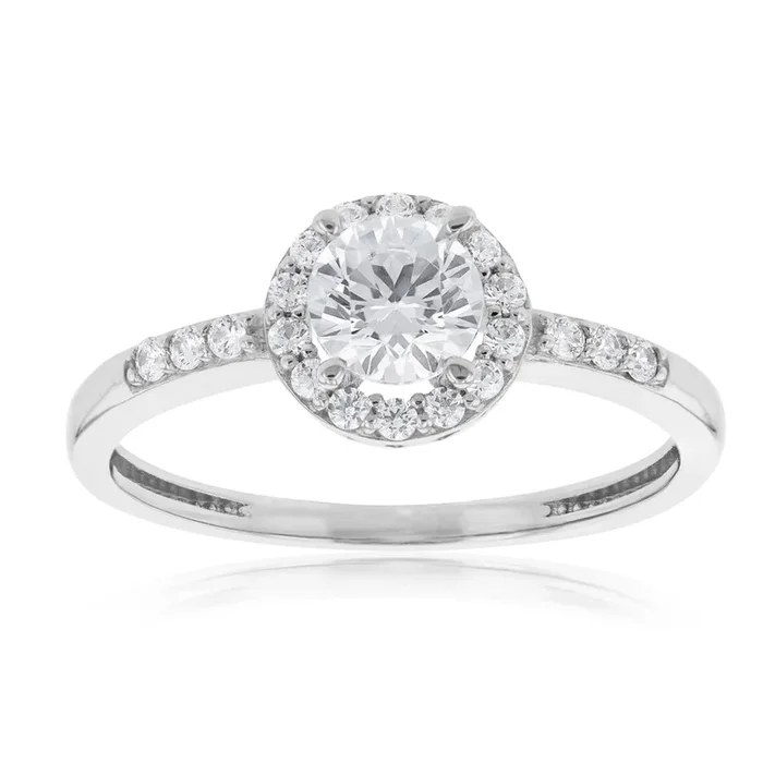 Cubic Zirconia Halo Ring in 9ct White Gold