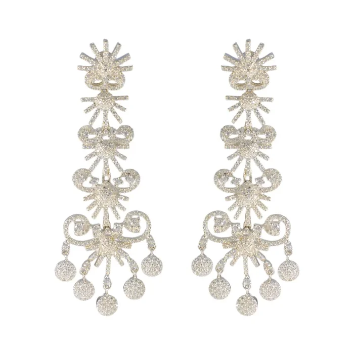 Cubic Zirconia Indian Deewi multiple Stud White Silver Earring