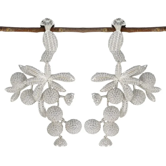 Cubic Zirconia Indian Lakshmi multiple Stud White 925 Sterling Silver Earring