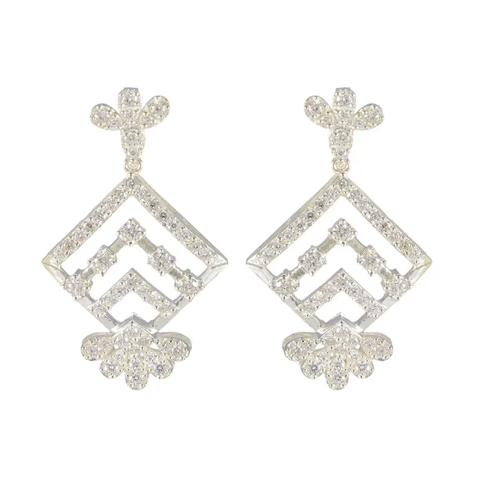 Cubic Zirconia Indian Lakshmi multiple Stud White Sterling Silver Earring