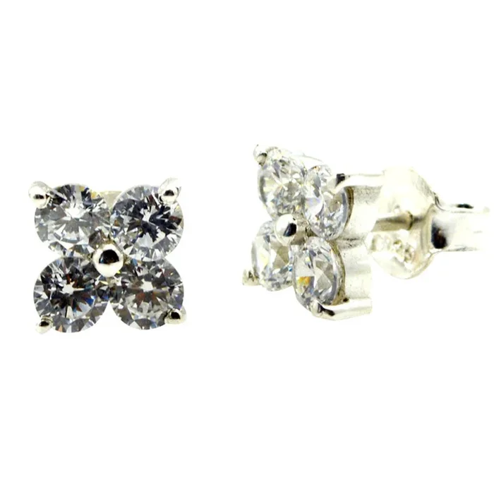Cubic Zirconia Mexican Isabel multiple Stud White Sterling Silver Earring