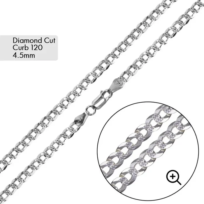 Curb 120 Cadena lisa de 1 lado con corte de diamante y 1 lado de 4,5 mm – CH628