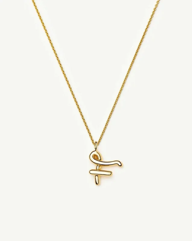 Curly Molten Initial Pendant Necklace – F | 18k Gold Vermeil