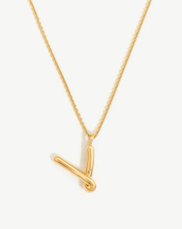 Curly Molten Initial Pendant Necklace – V | 18ct Gold Vermeil