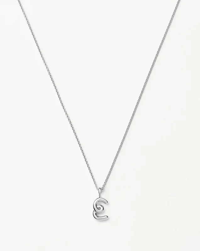 Curly Molten Mini Initial Necklace – E | Sterling Silver