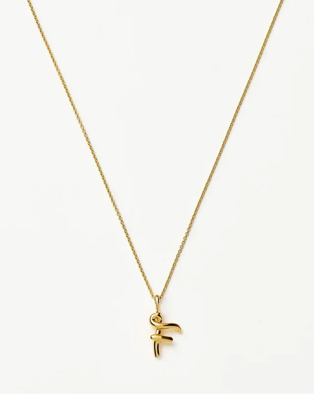 Curly Molten Mini Initial Necklace – F | 18k Gold Vermeil