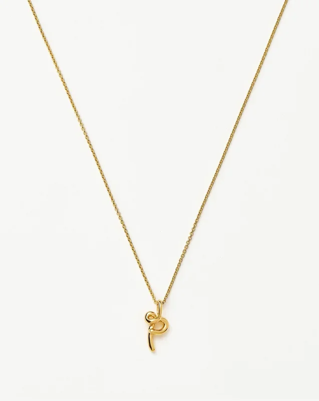 Curly Molten Mini Initial Necklace – P | 18k Gold Vermeil