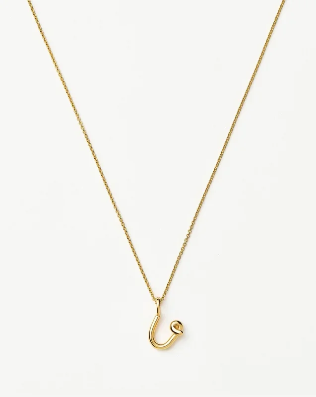 Curly Molten Mini Initial Necklace – U | 18k Gold Vermeil