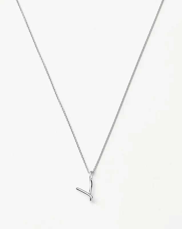 Curly Molten Mini Initial Necklace – V | Sterling Silver