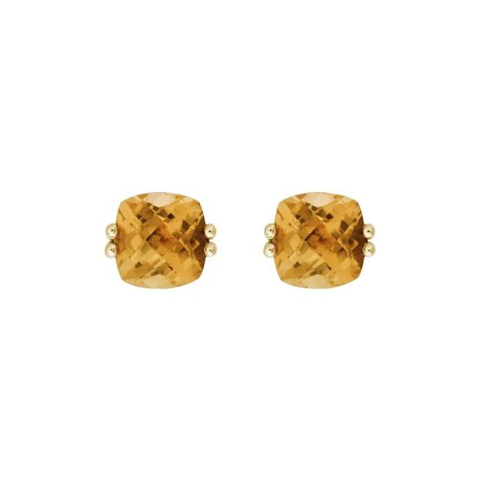 Cushion Citrine 14K Yellow Gold 6mm Stud Earrings