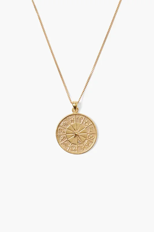 Custom Diamond Zodiac Coin Necklace Yellow Gold