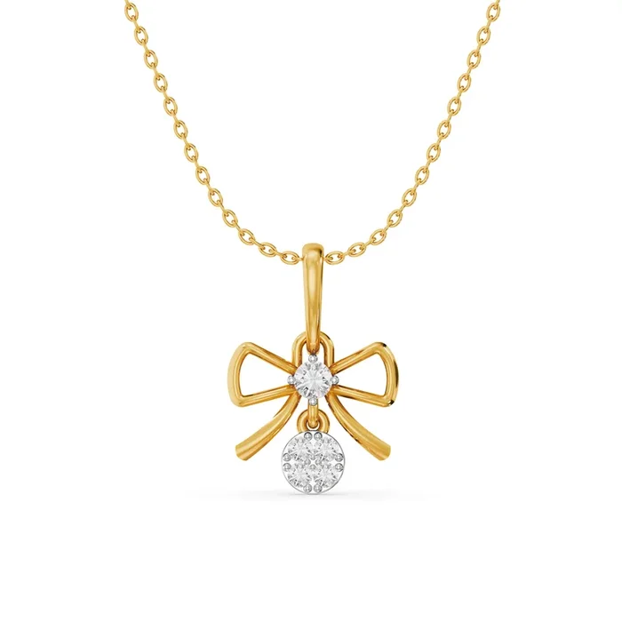 Cute Bow 9KT Gold Lab Grown Diamond Pendant