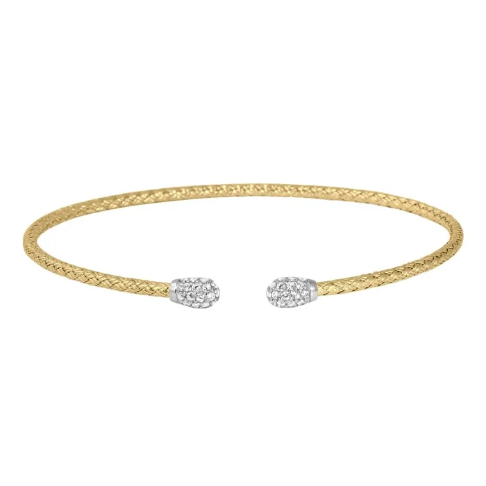 CZ Gold-Plated Silver 2mm Mesh Cuff Bangle
