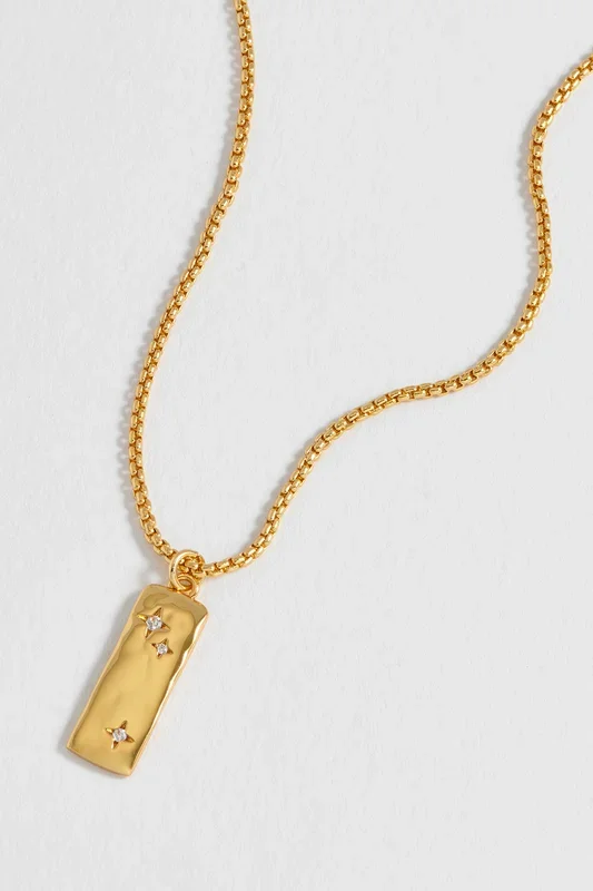 CZ Star Molten Tablet Pendant Necklace