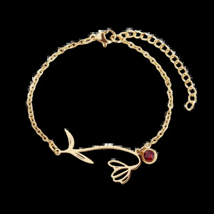 Dainty Birth Flower Bracelet with Birthstone Charm