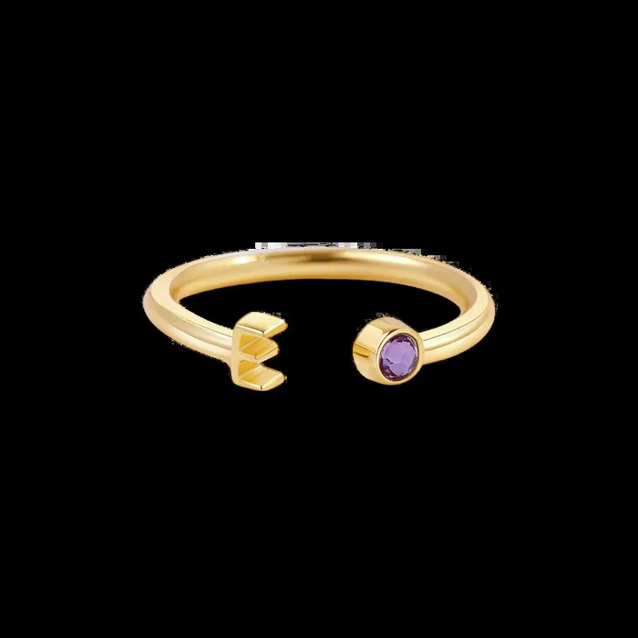 Dainty Birthstone Initial Ring