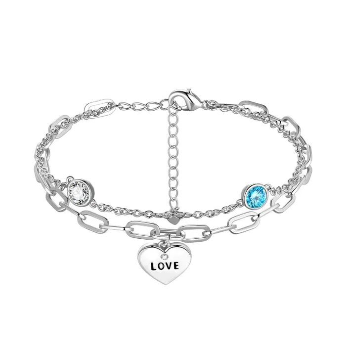 Dainty Love Heart Bracelets for Women Jewelry Link Layered Bracelet Gift for Girls