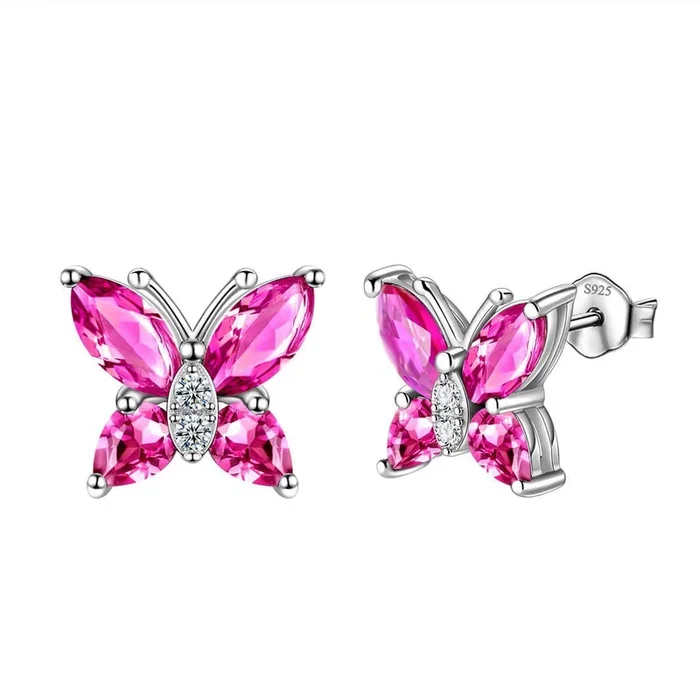 Damen Ohrstecker Schmetterling Geburtsstein Juli Rubin Mädchen Schmuck Geburtstagsgeschenk