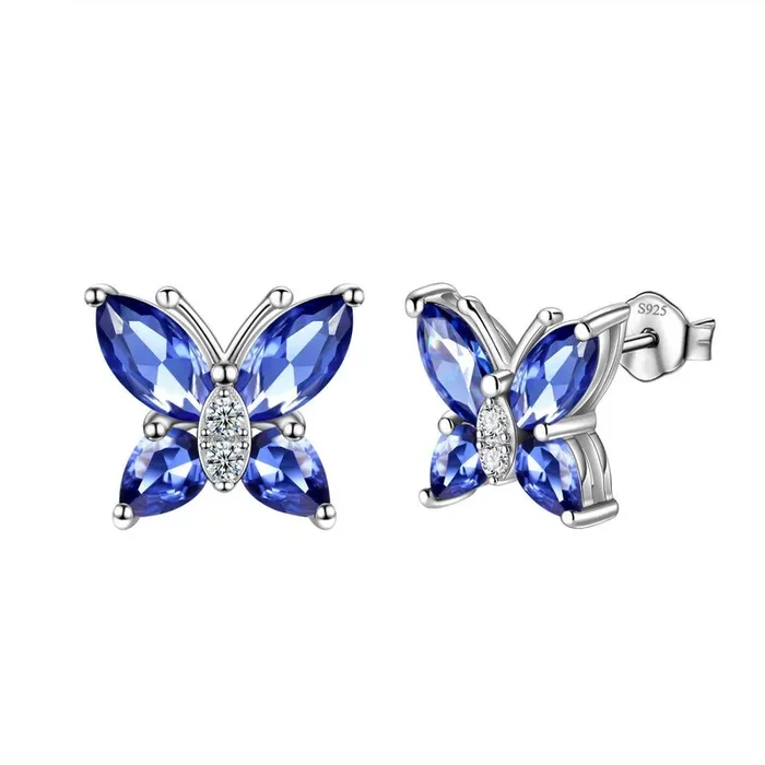 Damen-Ohrstecker, Schmetterlings-Geburtsstein, Dezember, Tansanit, Mädchen-Schmuck, Geburtstagsgeschenk