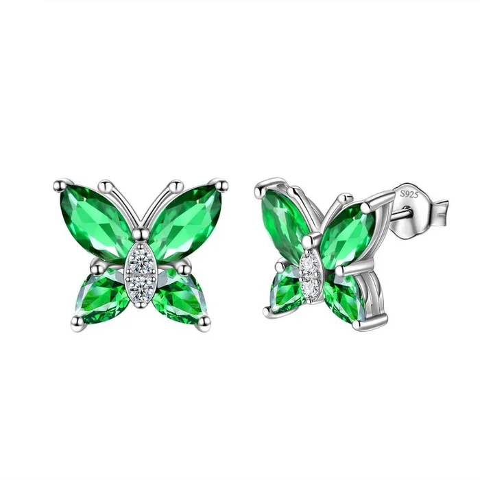 Damen-Ohrstecker, Schmetterlings-Geburtsstein, Mai-Smaragd, Mädchen-Schmuck, Geburtstagsgeschenk