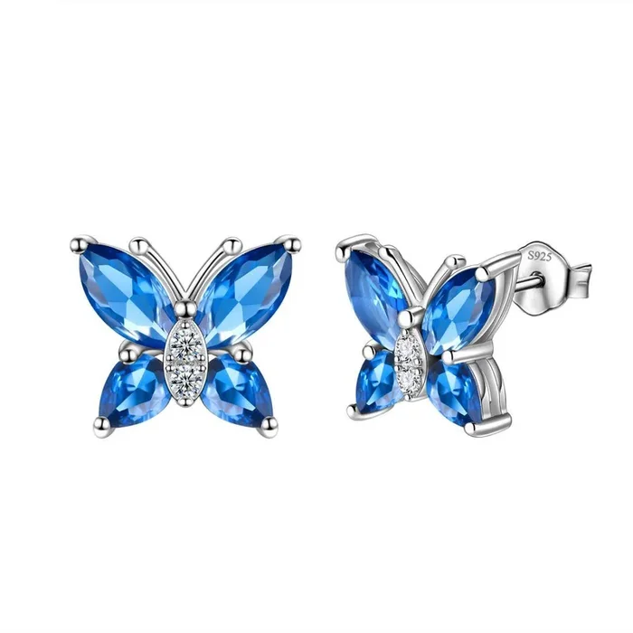 Damen-Ohrstecker, Schmetterlings-Geburtsstein, September, Saphir, Mädchen-Schmuck, Geburtstagsgeschenk