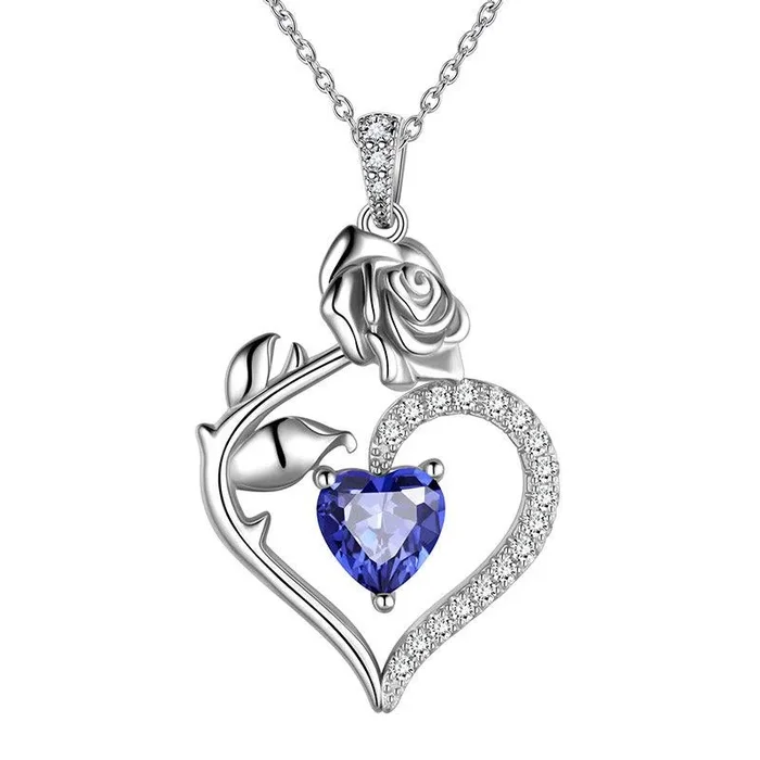 December Tanzanite Necklace Women Heart Birthstone Pendant Flower Rose Jewelry Birthday Gifts