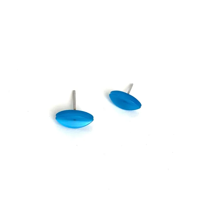 Deep Aqua Blue Moonglow Pinched Marquis Stud Earrings