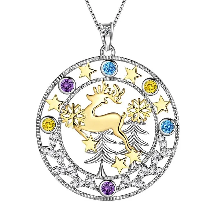 Deer Christmas Tree Necklaces Pendant Jewelry Women Girls Christmas Gift Sterling Silver