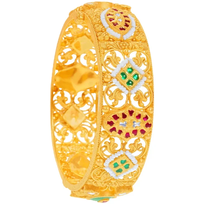Delightful Antique Openable Kara With Kundan & Gemstones in 22K Gold