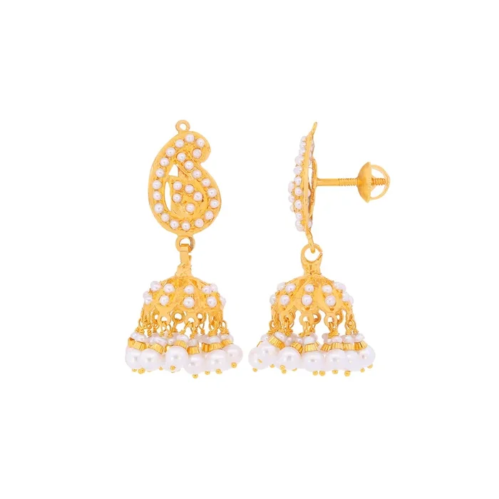 Delightful Jhumkha With Pearl in 22K Gold