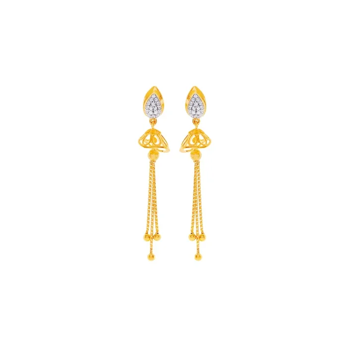 Delightful Long Earrings With CZ in 22K Gold