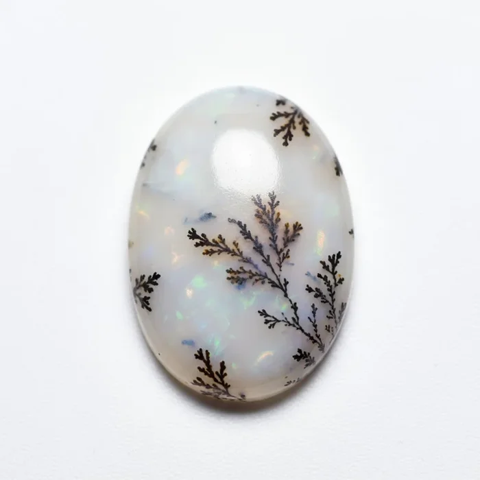 Dendrite Opal 1PC Large 8×12 MM Oval Cabochon White Fiery semi Precious Semi Precious Gemstone