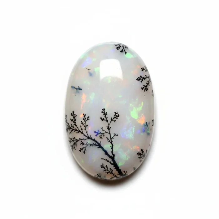 Dendrite Opal 1PC Small 6×8 MM Oval Cabochon White Fine semi Precious Semi Precious Gemstone