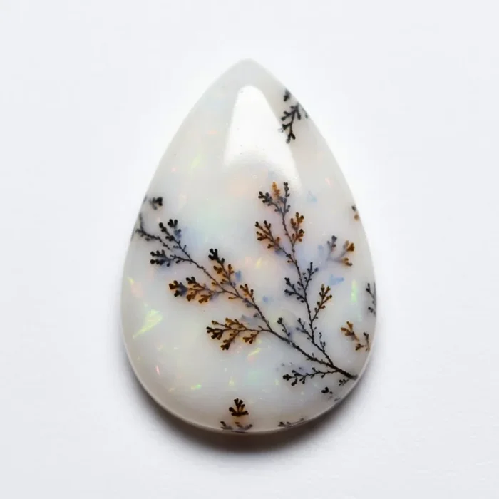 Dendrite Opal 1PC Small 6×9 MM Pear Cabochon White Shine semi Precious Precious Gemstone