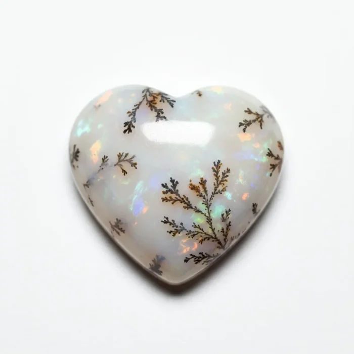 Dendrite Opal 1PC Small 7×7 MM Heart Cabochon White Natural semi Precious Semi Precious Gemstone