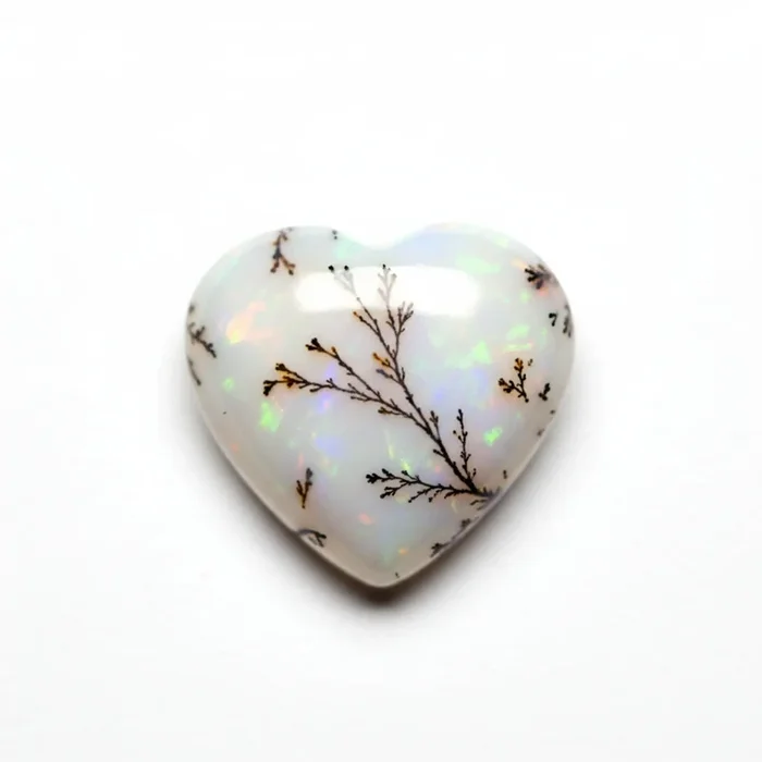 Dendrite Opal 1PC Small 8×8 MM Heart Cabochon White Genuine semi Precious Precious Gemstone
