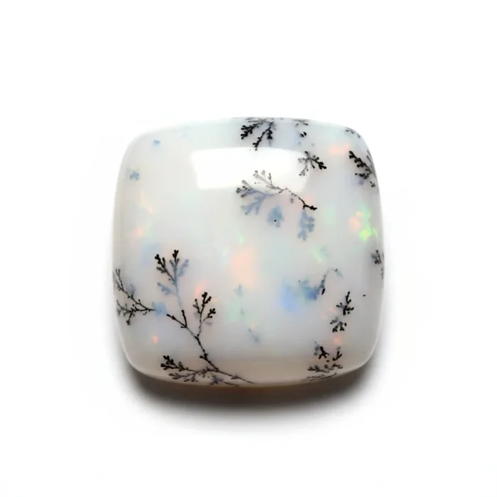 Dendrite Opal 1PC Tiny 6×6 MM Cushion Cabochon White Superior semi Precious Gems