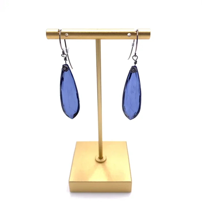 Denim Blue Faceted Briolette Leverback TearDrop Earrings