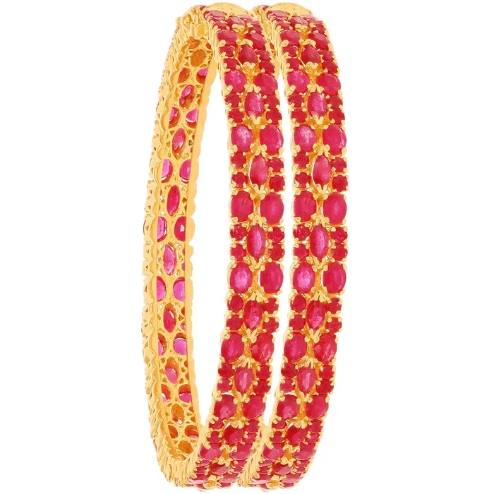 Detailed Antique 2pcs Bangles With Ruby in 22K Gold