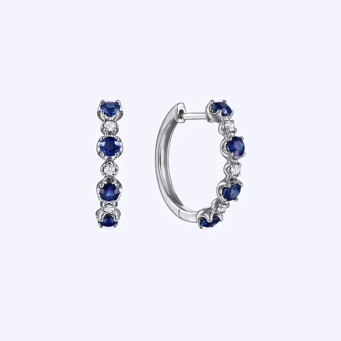 Diamond & Sapphire Scalloped Huggies