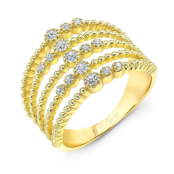 Diamond 14K Yellow Gold Beaded 5-Row Ring