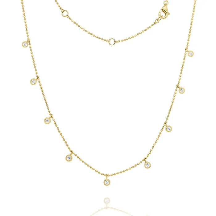 Diamond Bezel Drop Station 14K Yellow Gold Necklace
