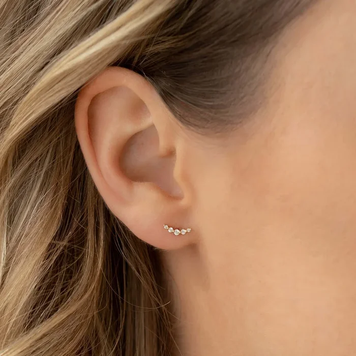 Diamond Climber Stud Earrings 14k Gold – Rhea