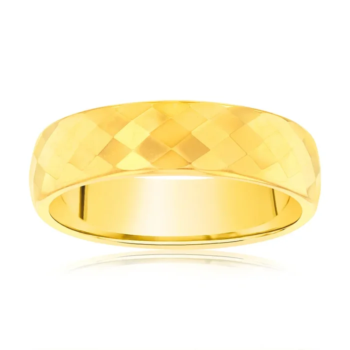 Diamond Cut Gold Polished 6mm Tungsten Ring