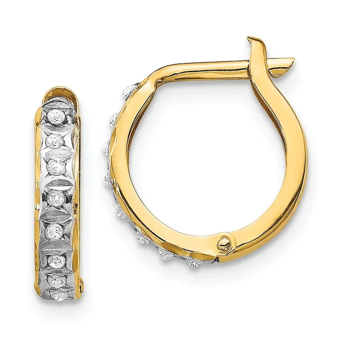 Diamond Fascination Hinged / Huggie Diamond Accent Hoop Earrings in 14KT Yellow Gold