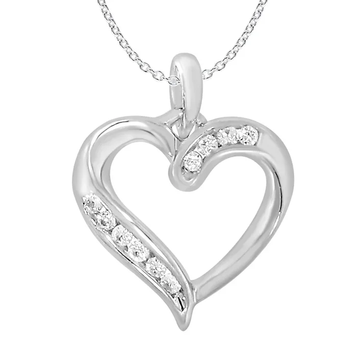 Diamond Heart Pendant on 45cm Chain in 9ct White Gold