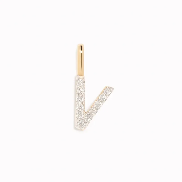 Diamond Initial Pendant 14k Gold – V