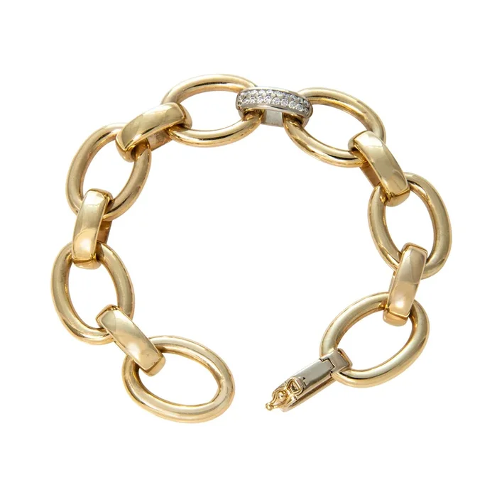 Diamond Pavé Accent 14K Yellow Gold Oval Link Bracelet