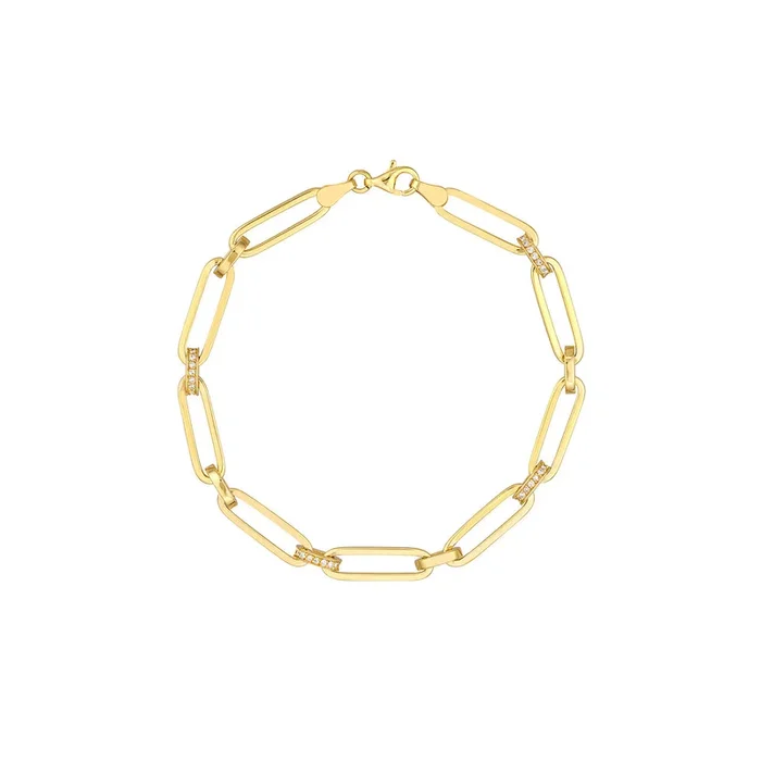Diamond Pavé Accent 14K Yellow Gold Paperclip Chain Bracelet