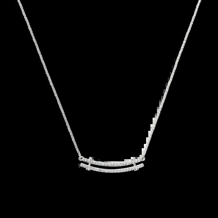 Diamond Pave Rivet Double Row Necklace – White Gold
